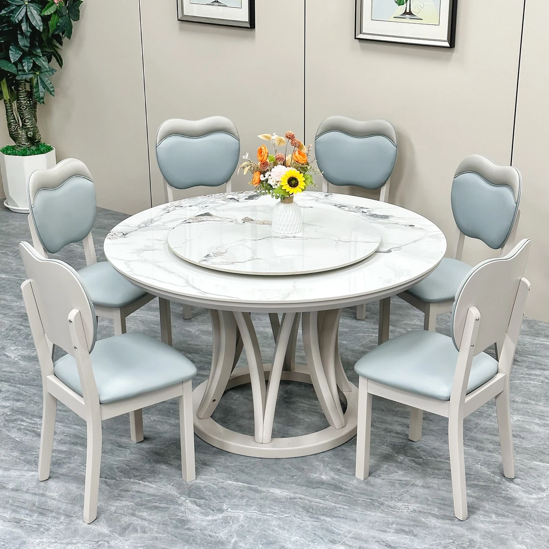 【实物拍摄】高端岩板餐桌家用饭桌餐厅轻奢吃饭桌圆形简约大圆桌