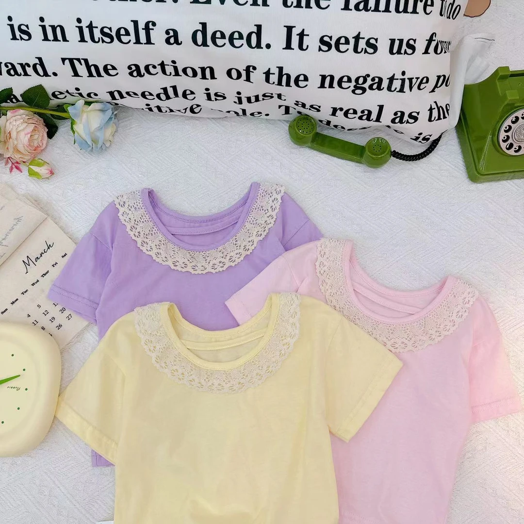 夏款新款女童甜美蕾丝花边短袖T恤.D-C650