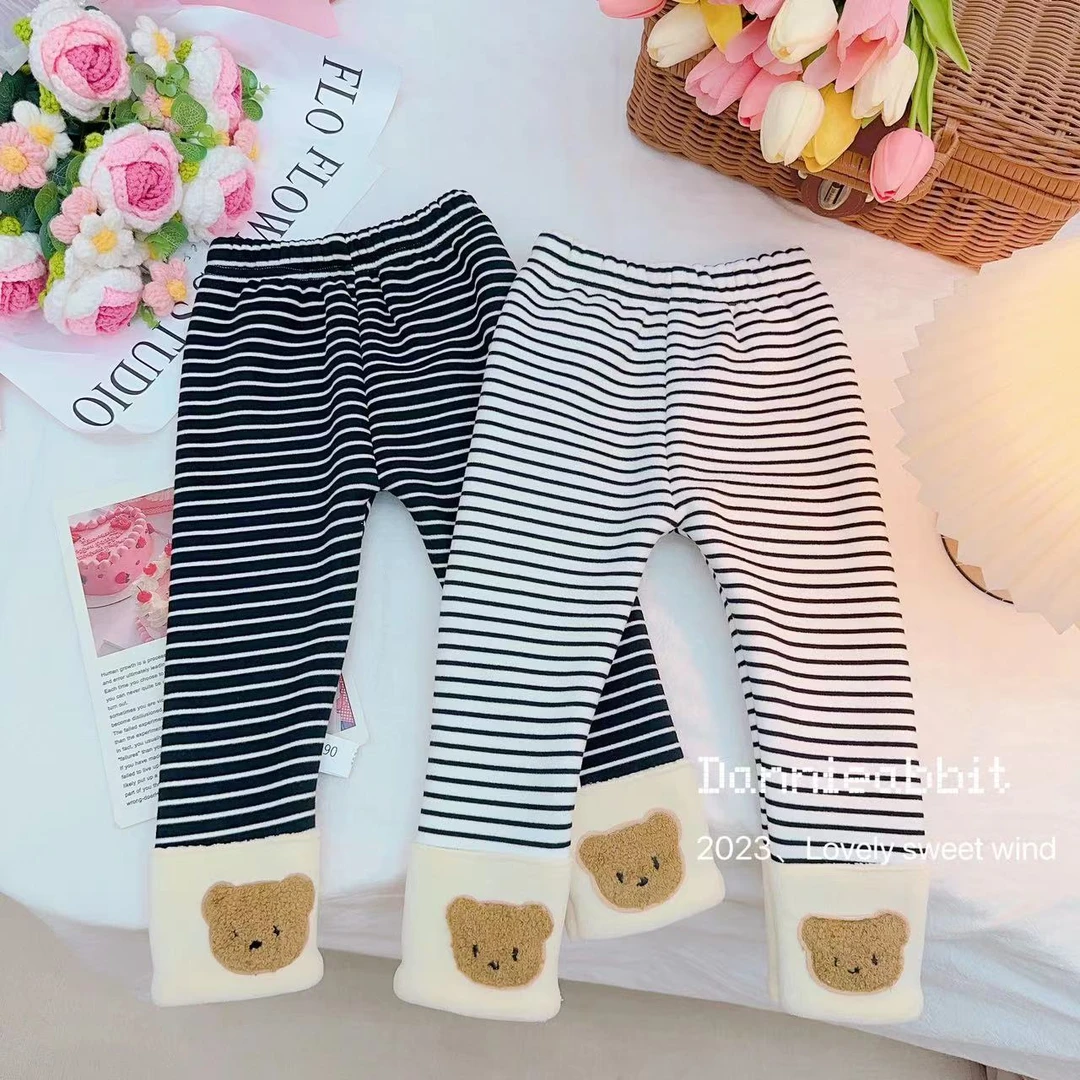 *一件过冬* 冬款新款女童时尚经典百搭条纹加绒打底裤.D-M10