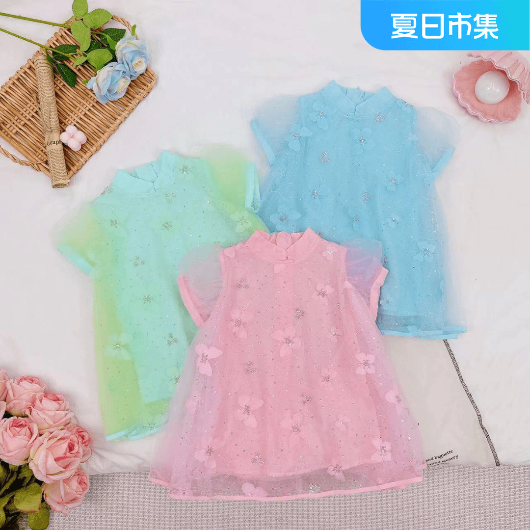 2024夏季洋气时髦布灵布灵闪改良儿童旗袍裙 D-T70（正码正拍）