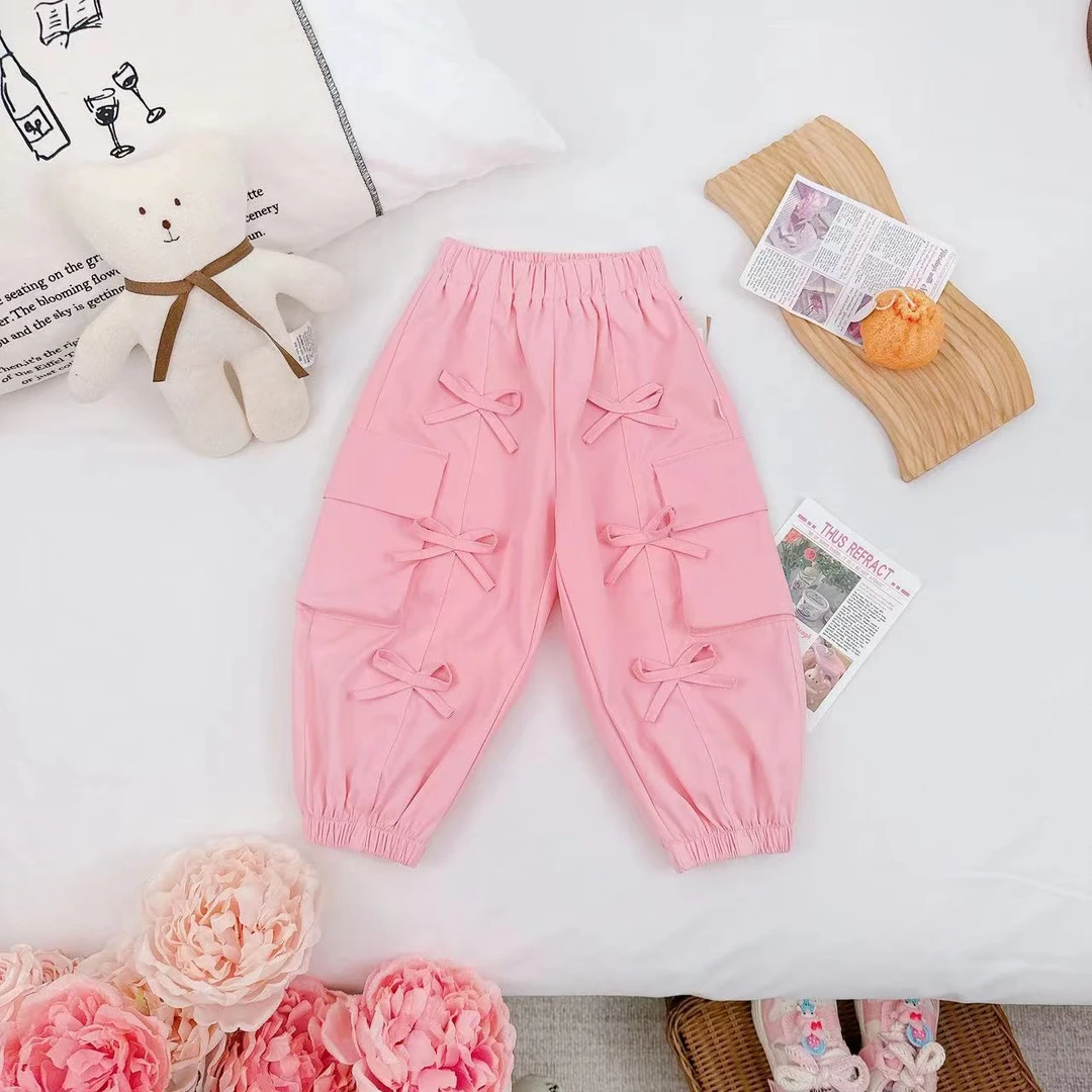 2024新款春秋潮流蝴蝶结女童工装裤 D-S860