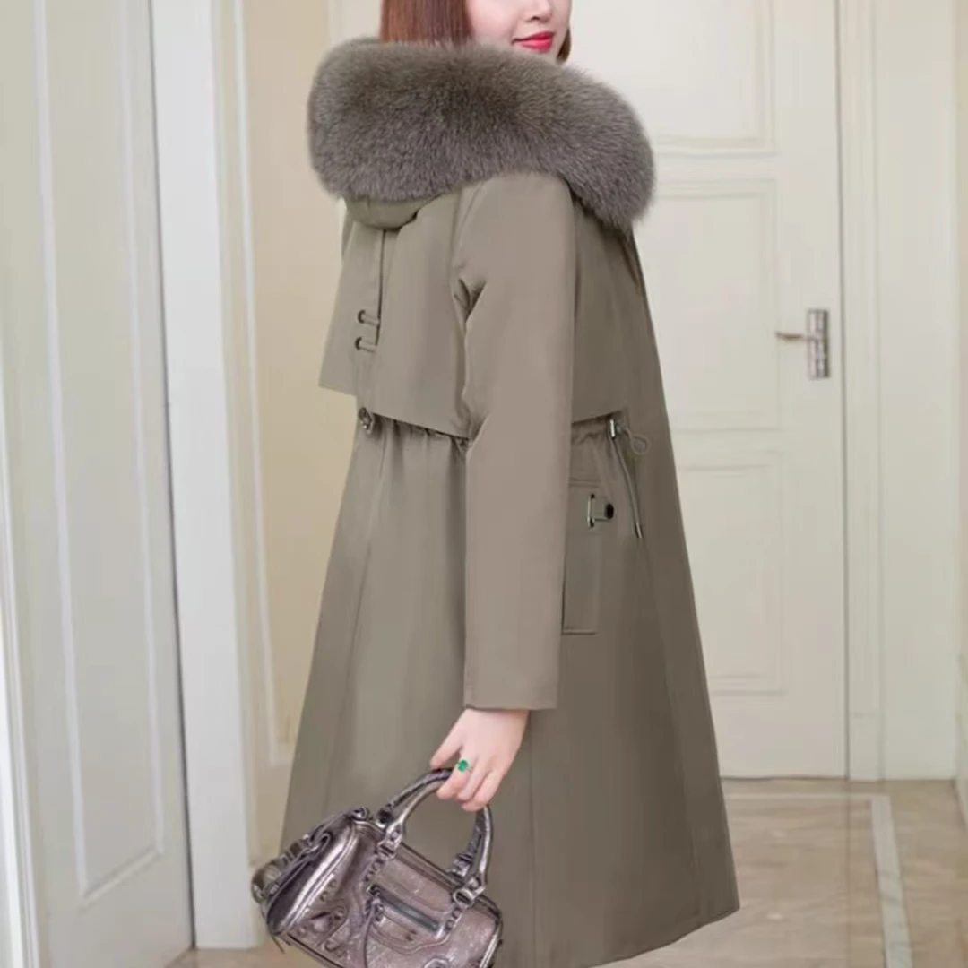 女款连帽安哥拉獭兔毛内胆可脱卸内胆皮草派克服