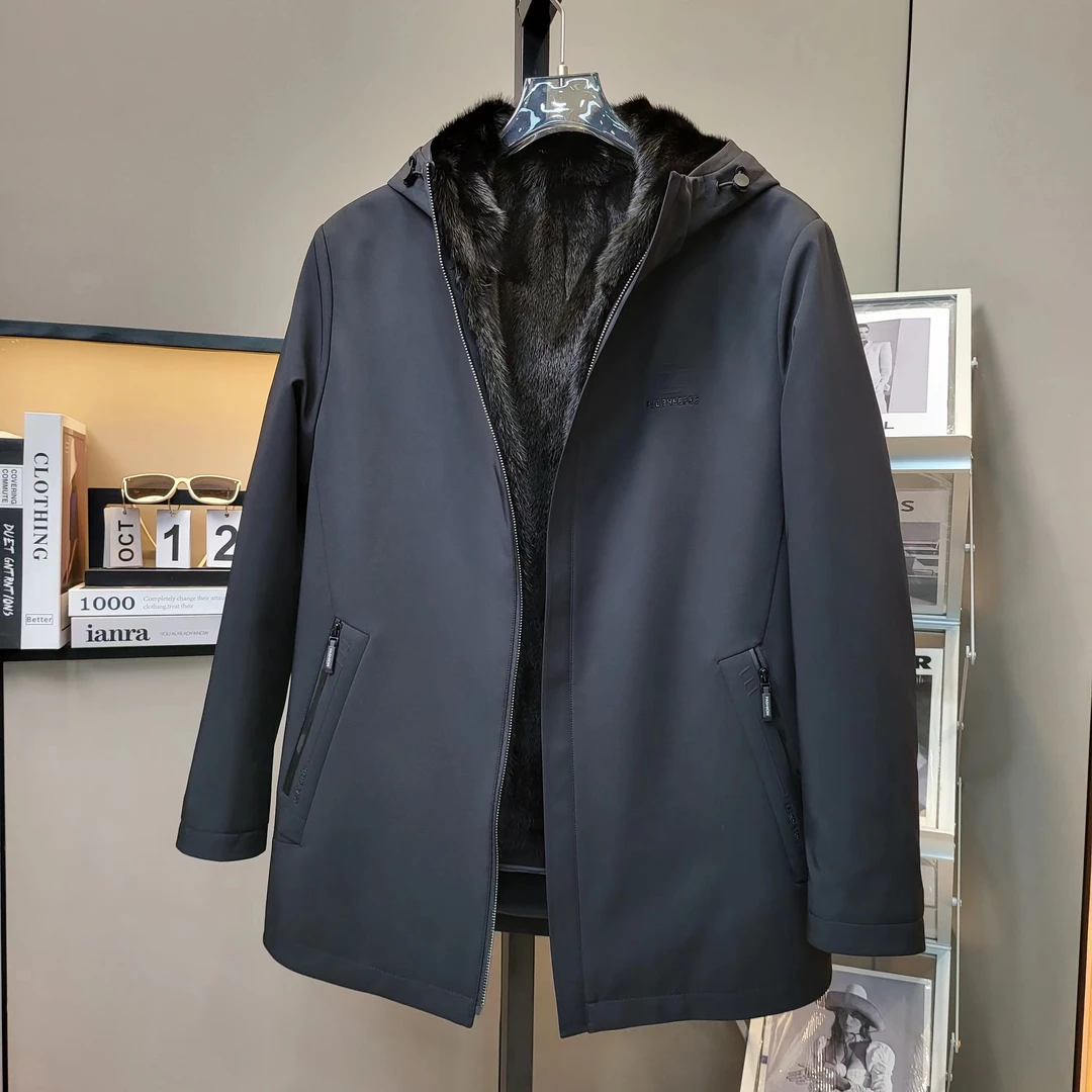 2309lx男士整板水貂后背字母款内胆可脱卸棉服连帽加厚保暖秋冬