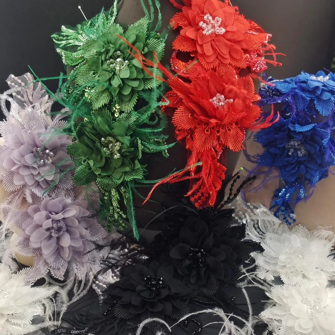 2朵花网纱羽毛立体花片SF423 到手两片