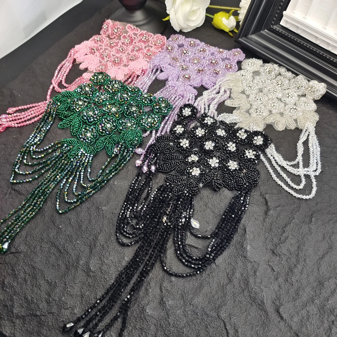 重工浪漫花束水晶流苏肩章带别针AZ039