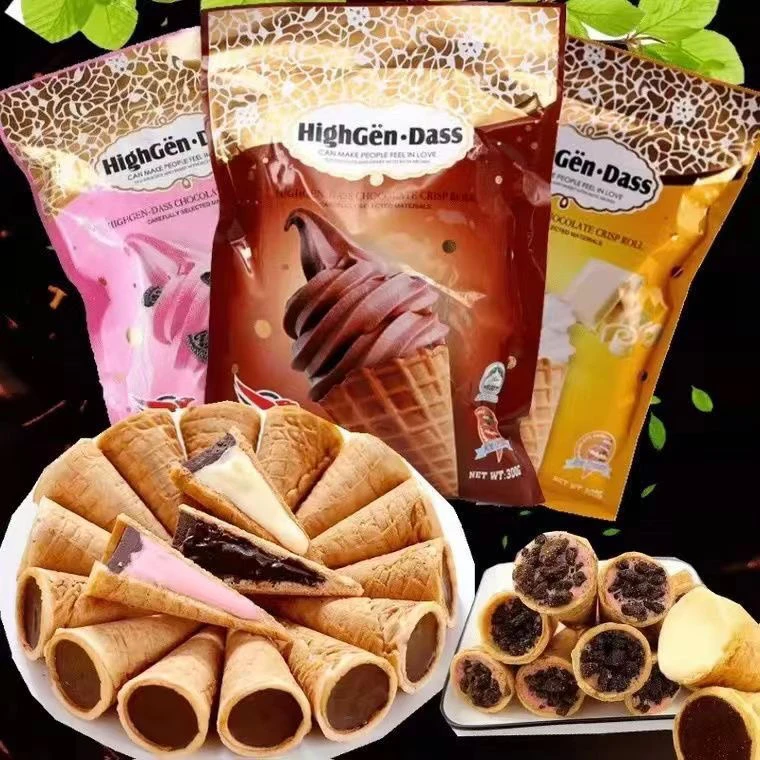 网红爆浆巧克力脆筒冰淇淋脆皮蛋筒草莓夹心糖休闲零食300克甜筒