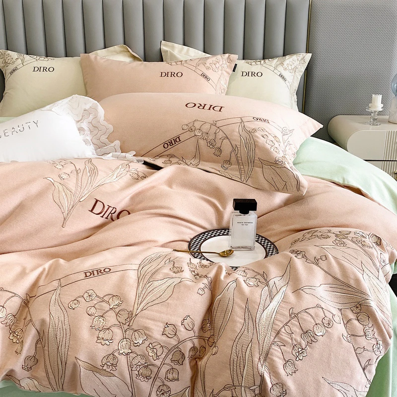 451  床上四件套全棉纯棉床单被套被罩床上用品蒂奥铃兰粉