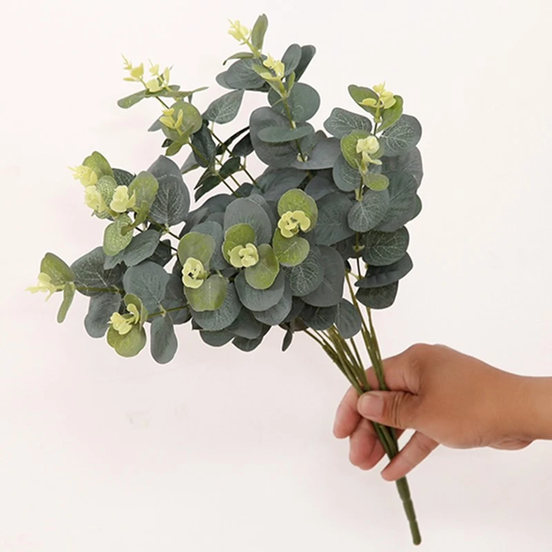 仿真金钱草尤加利圆叶绿植婚庆插花配草绿叶16叉把束森系装饰拍摄