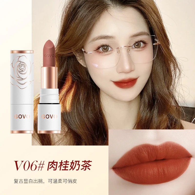 GOVO口红不沾杯不掉色肉桂奶茶豆沙色素颜显白女口红雨衣哑光正品