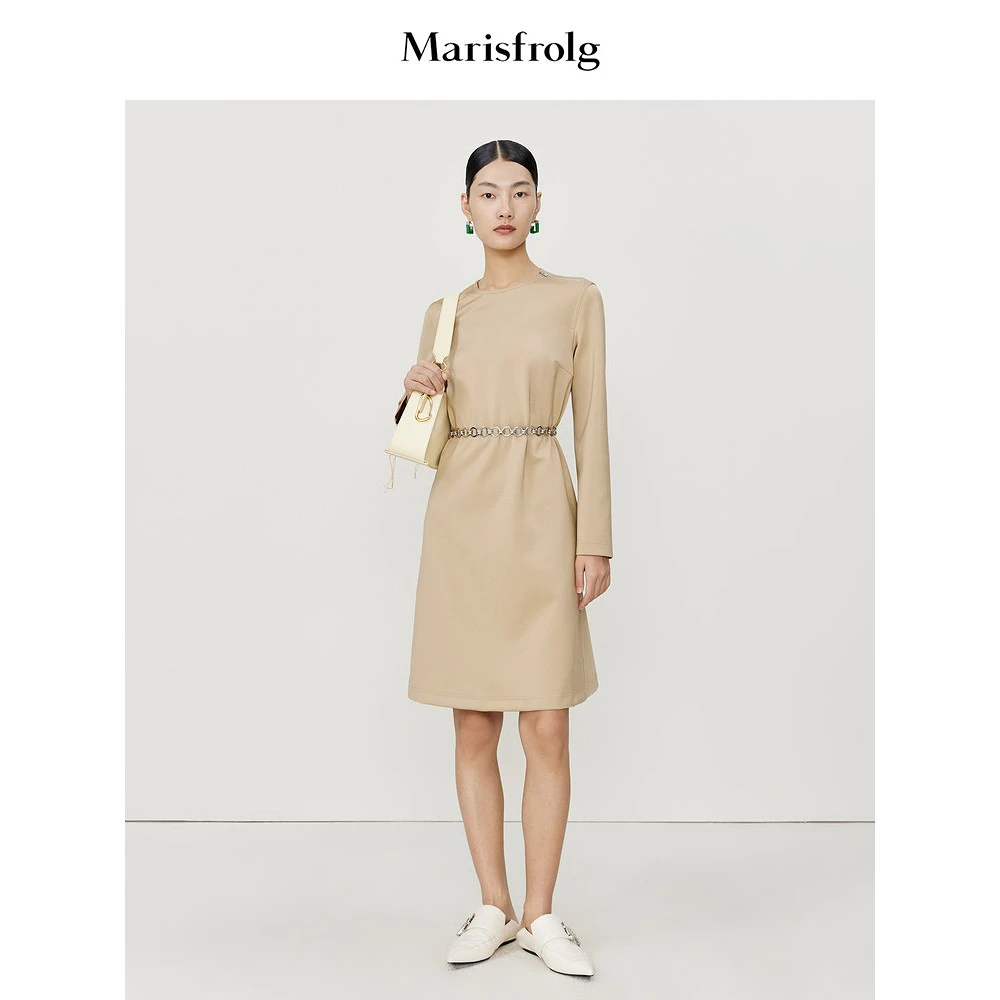 【欧若风】Marisfrolg/玛丝菲尔香槟金收腰设计师连衣裙A1CX13386