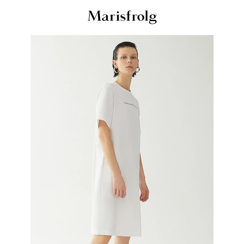 Marisfrolg/玛丝菲尔夏季新款高端宽松白色T恤连衣裙A1AY20586