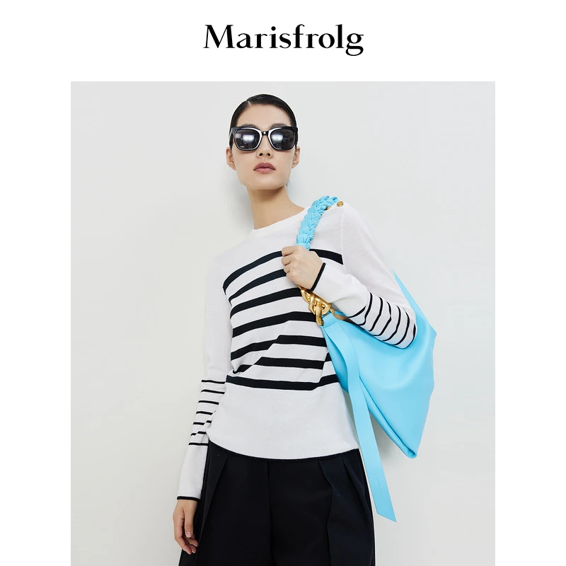【商场同款新品】Marisfrolg/玛丝菲尔百搭时尚条纹针织衫A1DE1834M