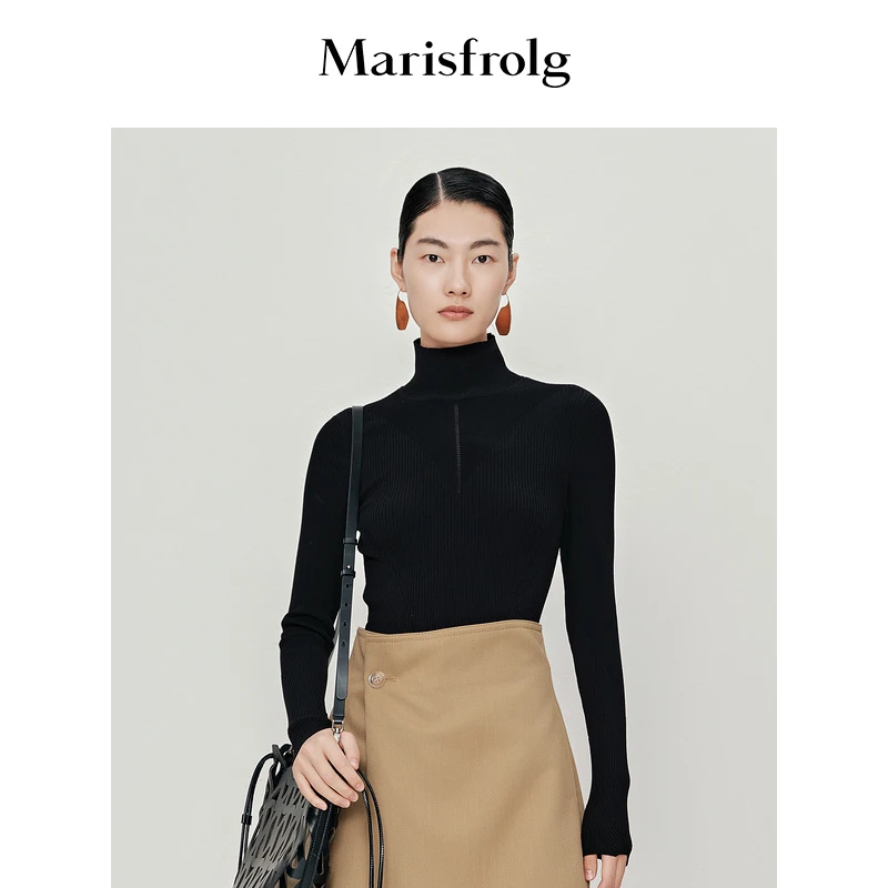 Marisfrolg/玛丝菲尔黑色修身套头百搭针织衫A1BW1881M