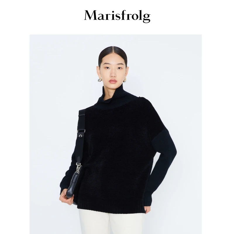 Marisfrolg/玛丝菲尔高领女装冬季新款专柜同款黑色毛衣A1KT4820M