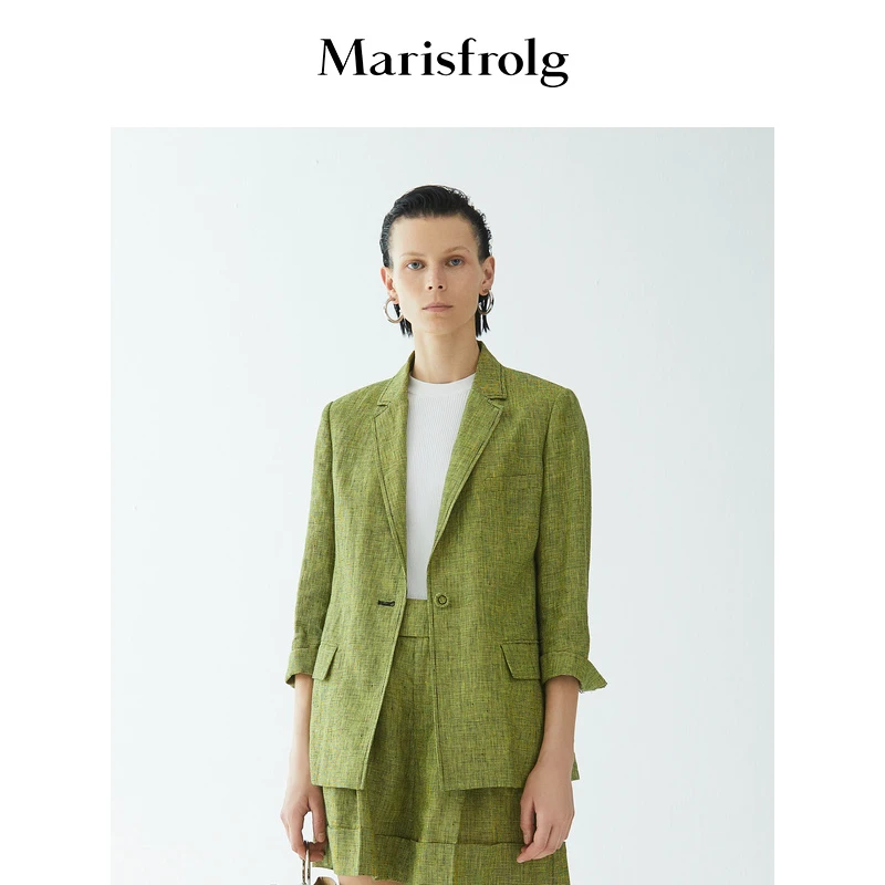 Marisfrolg/玛丝菲尔气质时尚修身绿色西装休闲外套A1AY31723