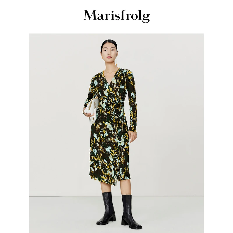 Marisfrolg/玛丝菲尔法式连衣裙复古气质收腰碎花A1CX43286