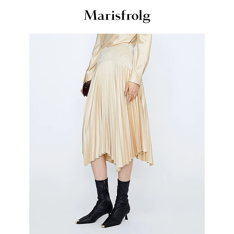Marisfrolg/玛丝菲尔显瘦百搭设计感时尚中长款褶皱半裙A1BW41942