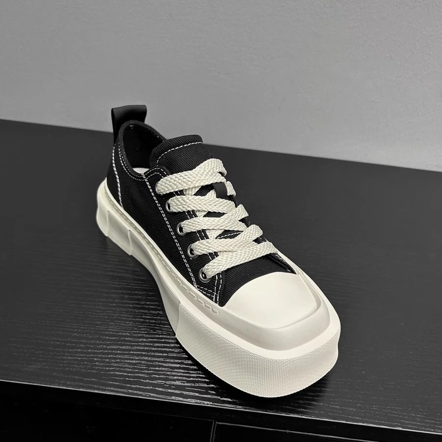 美式帆布鞋男夏季透气男鞋小众方头板鞋韩版百搭厚底休闲鞋男布鞋