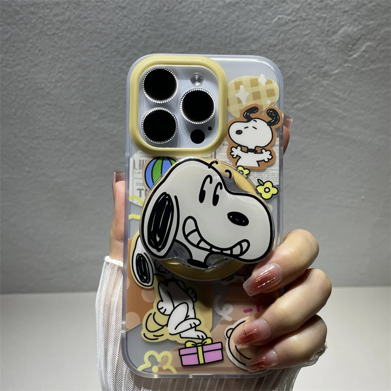 卡通史努比苹果15promax手机壳磁吸支架iPhone14可爱13原创设计师