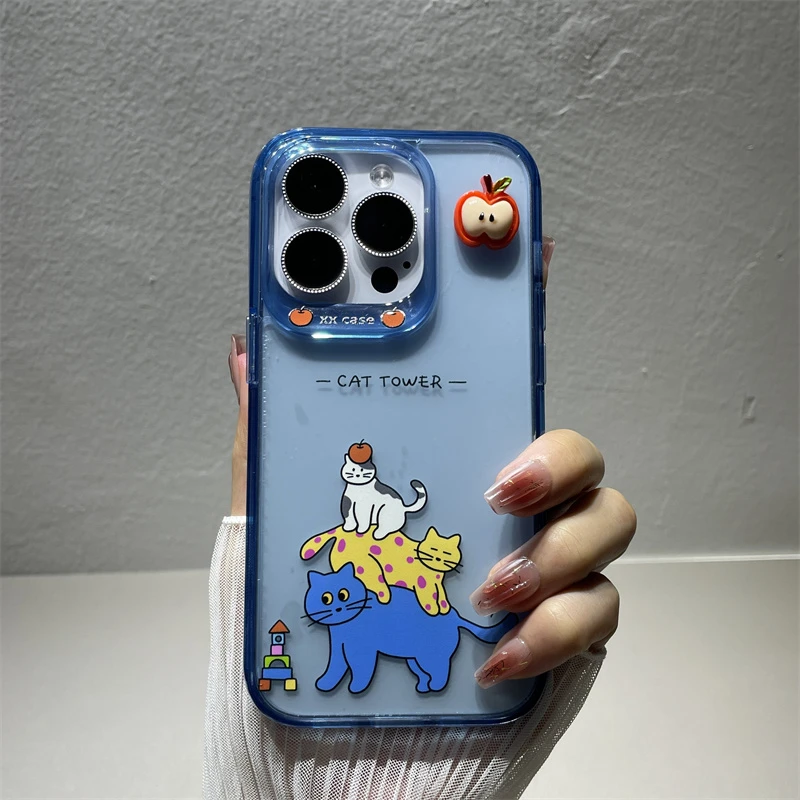 叠叠猫咪苹果15promax手机壳透明iPhone14pro卡通13PM小众12个性