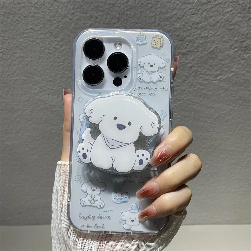原创小狗苹果14promax手机壳磁吸支架iPhone15可爱卡通13小众12女