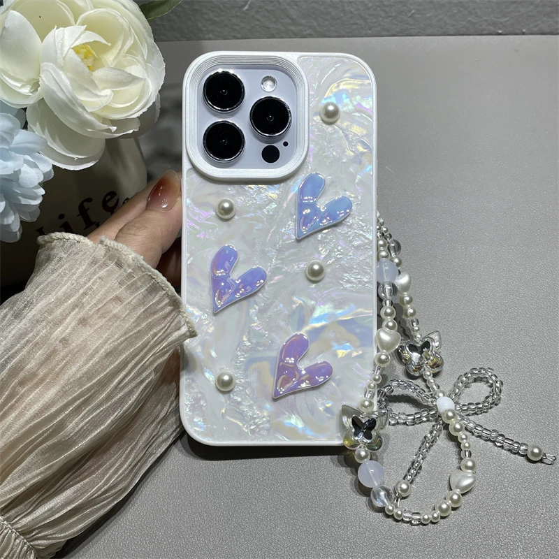 少女心爱心珍珠15苹果手机壳iPhone14ProMax高颜值13立体12ins风