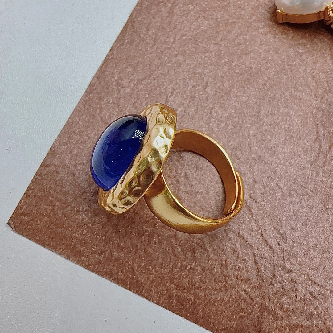 铜合金仿水晶戒指 A89欧美指环经典大气琉璃中古烧金高级感戒指