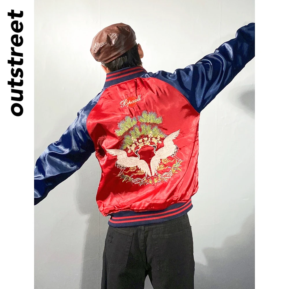 复古拼接刺绣棒球服男秋冬新款红色街头宽松休闲夹克情侣棉衣外套