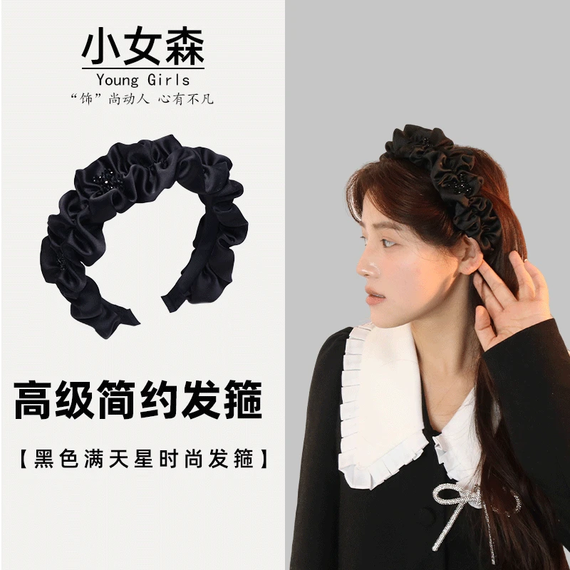 C2297时尚优雅气质网红百搭宽边法式纯色丝绒网纱秋冬复古发箍