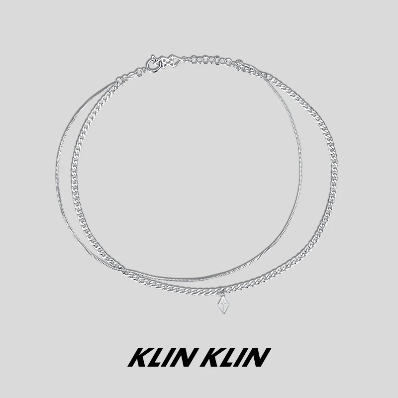 钛钢项链 KLINKLIN拼接素款ins双层叠戴锁骨链百搭简约小众个性