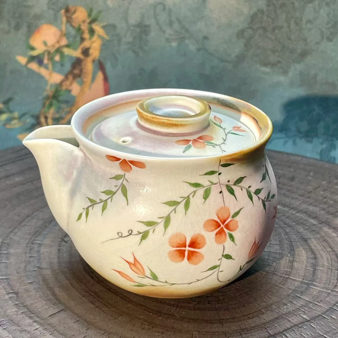 zb 粉柴烧欢喜凌宵花汝窑开片手抓宝瓶茶道艺术必备纯手绘