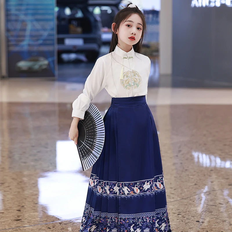 马面裙女童中式裙子儿童汉服套装中国风汉元素冬季女童古风服装