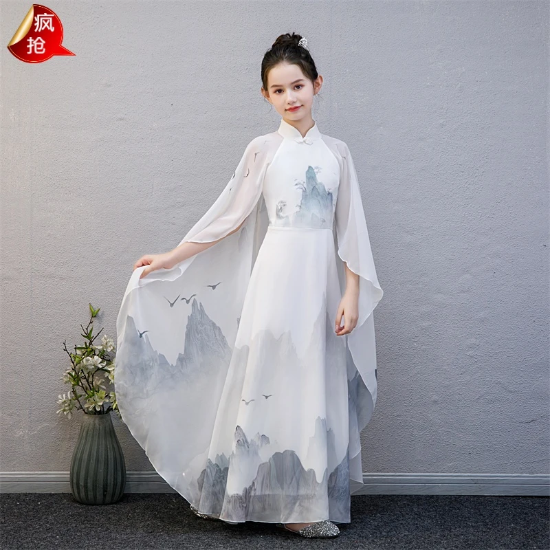 汉服儿童古筝演出服女童合唱指挥中国风演奏朗诵比赛考级古典礼服