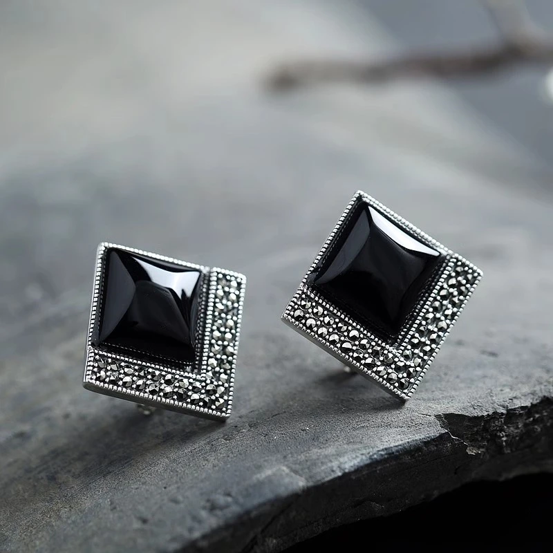 亚芳彩 925银耳饰 925纯银复古宫廷菱形耳环小众时尚轻奢气质耳饰