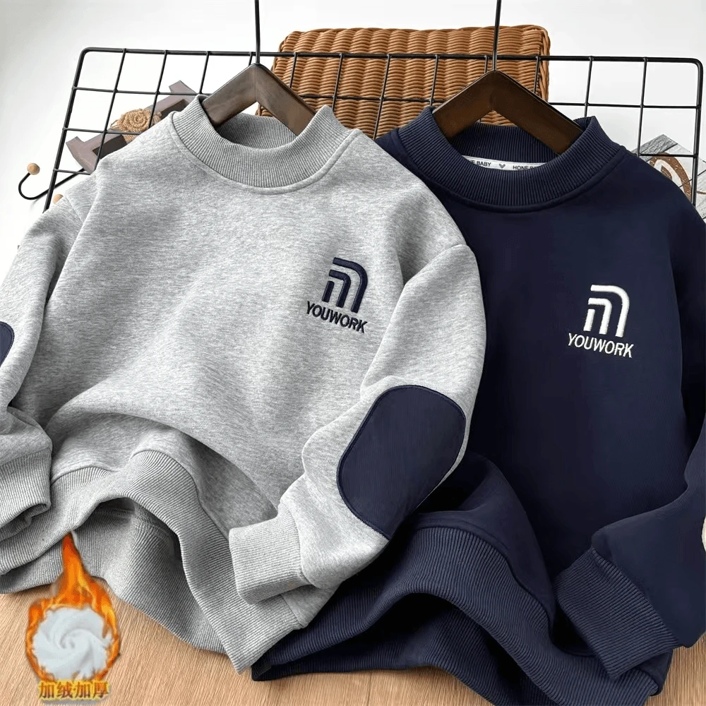 【加绒加厚】冬季保暖男童圆领加绒卫衣中大童百搭韩版套头