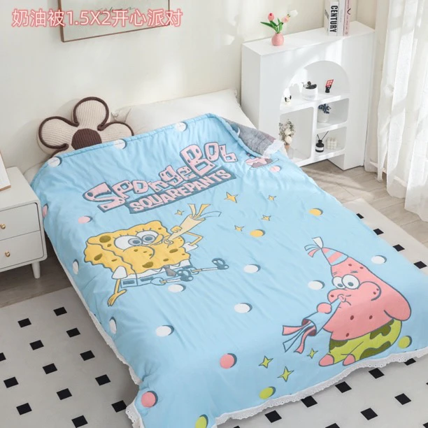 【开心派对】150*200棉纱超柔软海绵宝宝泡芙被可爱新款加厚单人