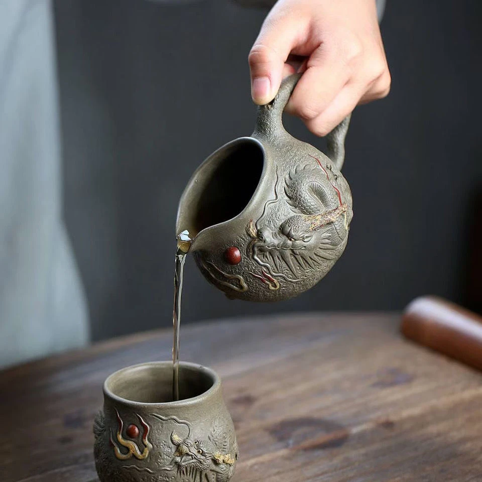 宜兴原矿紫砂多件茶杯大师级手制苍龙异形仿生茶器套杯送礼茶具