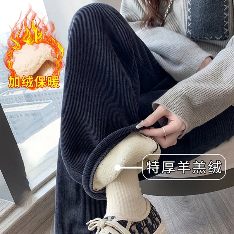 孕妇羊羔绒孕妇裤冬季加厚木棉绒过冬孕妇棉裤外穿保暖阔腿裤