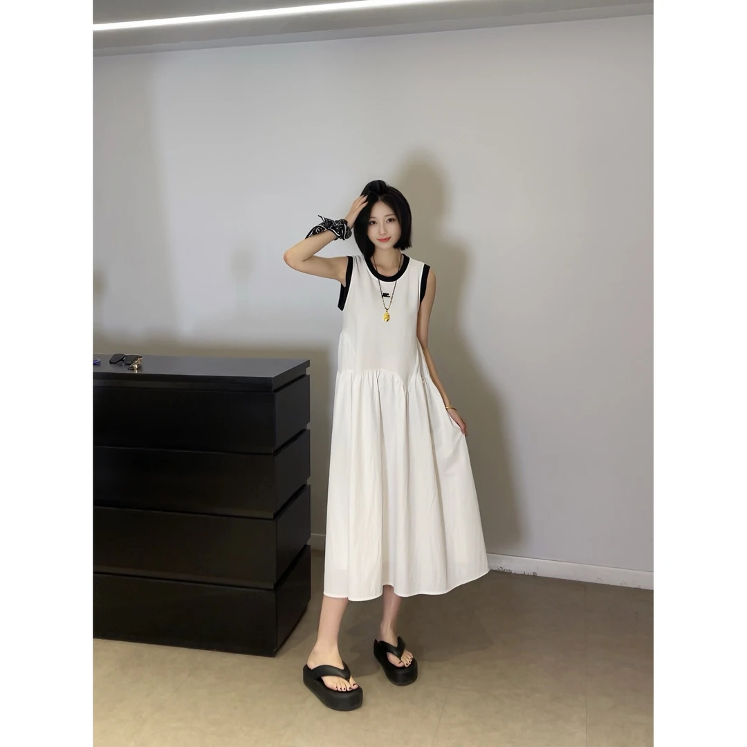 周老板/气质慵懒风撞色无袖甜美长裙女夏显瘦A字连衣裙50557-1