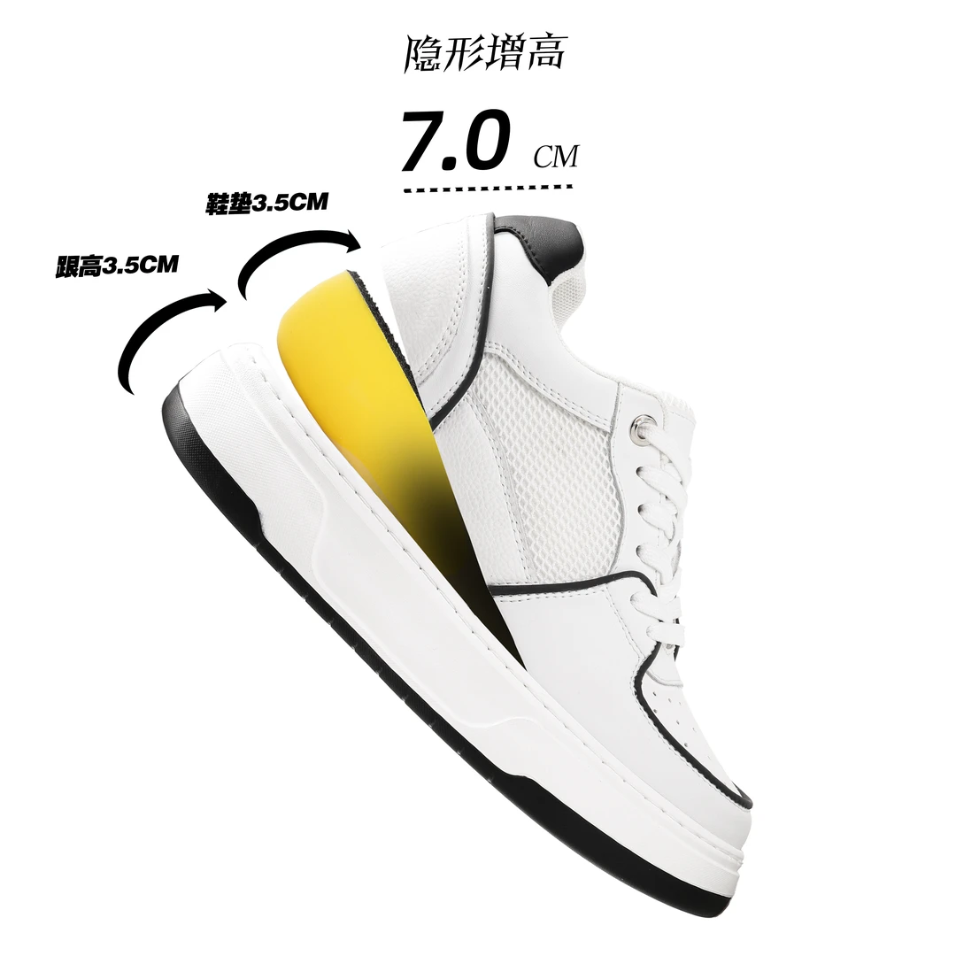 隐形增高鞋真皮小白鞋透气低帮小个子内增高男鞋板鞋百搭情侣鞋