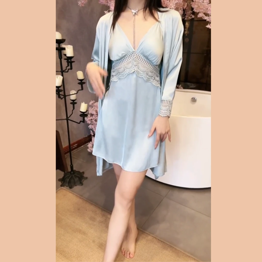 2023新夏季款性感女士吊带睡衣冰丝蕾丝纯欲风高级感猫小姐