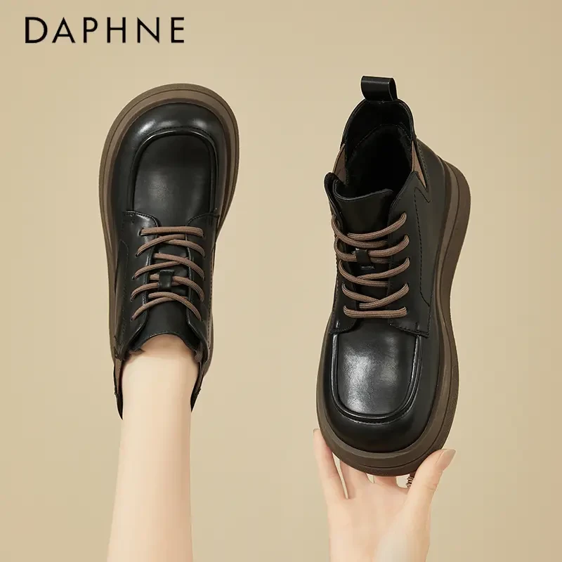 达芙妮马丁靴女靴英伦风短靴2023秋冬季新款及踝靴冬季加绒小皮鞋