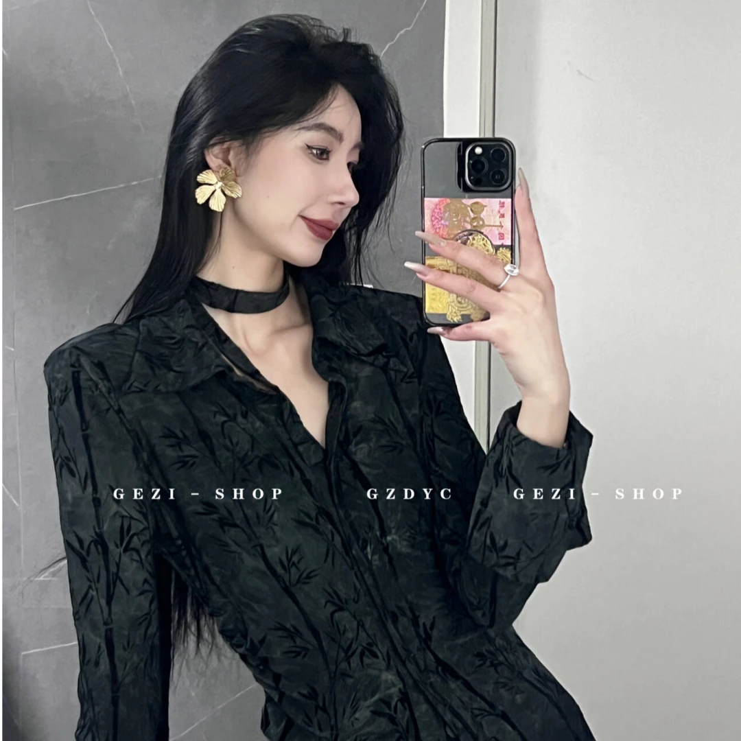 【鸽子的衣橱】苍兰竹 秋季爆款墨绿小众气质时尚长袖高级显瘦衬衫