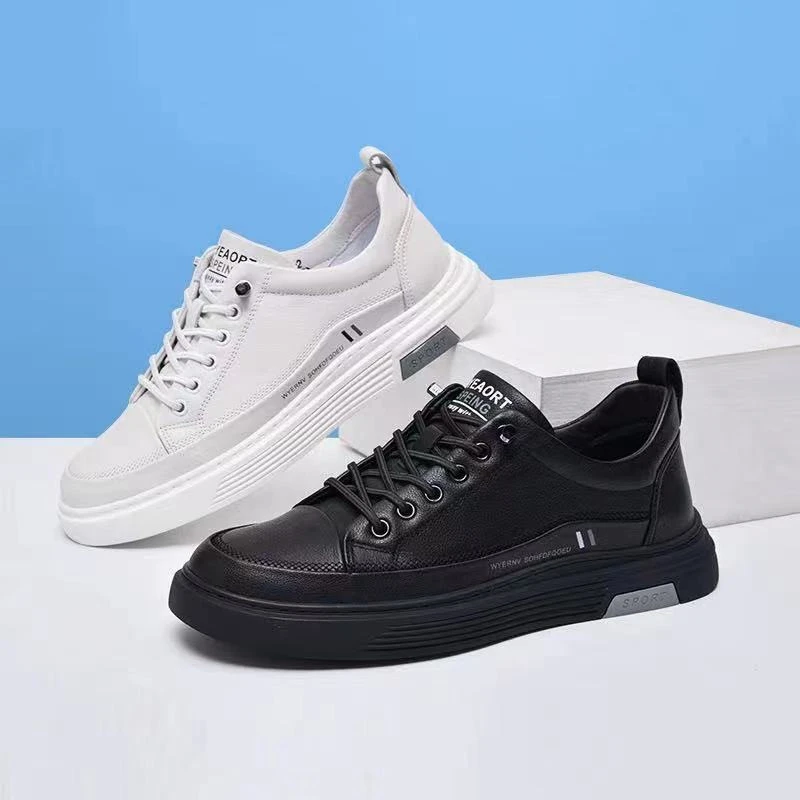 2024年新款男鞋休闲运动小白鞋潮流百搭春季黑色皮面男士潮鞋男款