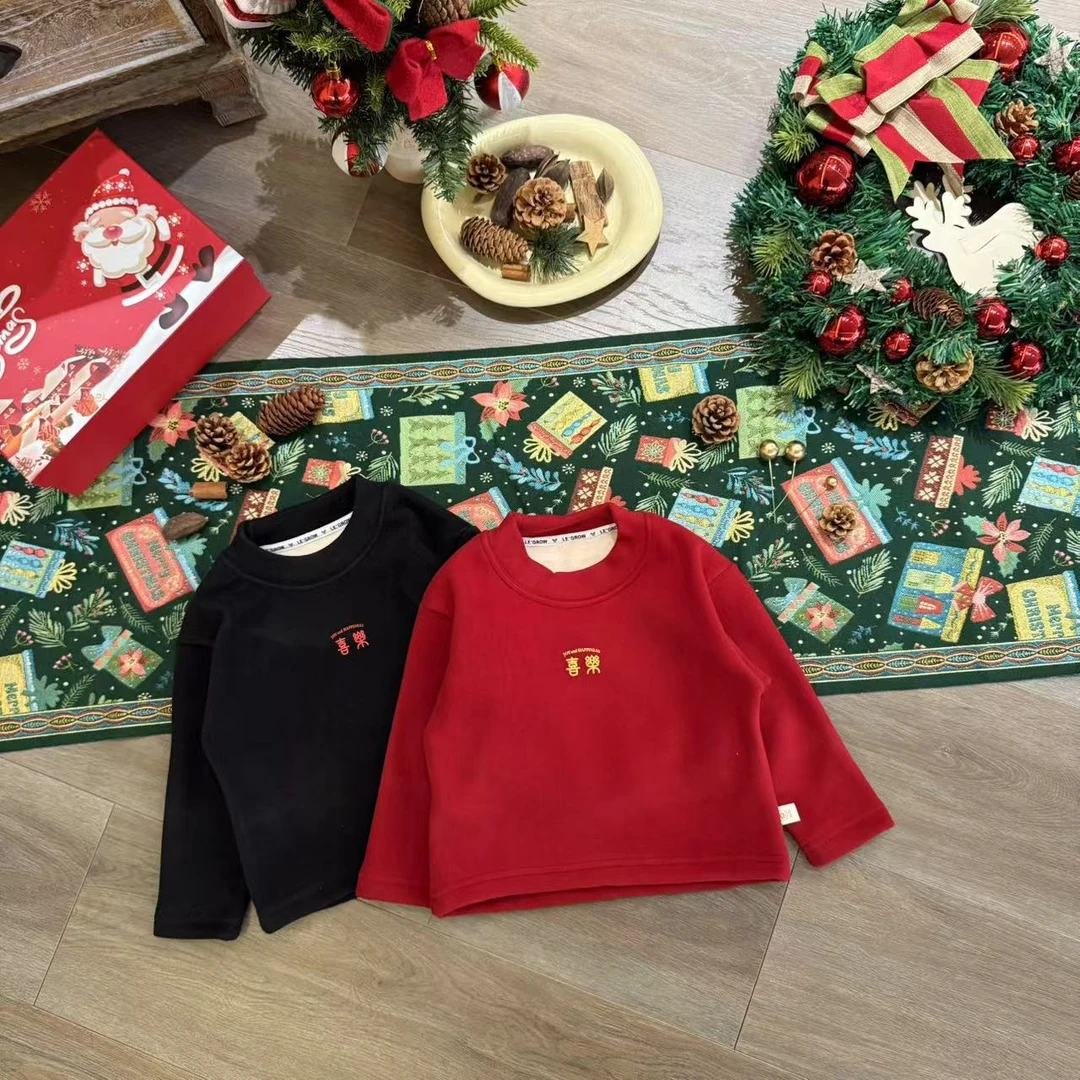 儿童秋冬喜乐印花加绒打底衫H1827