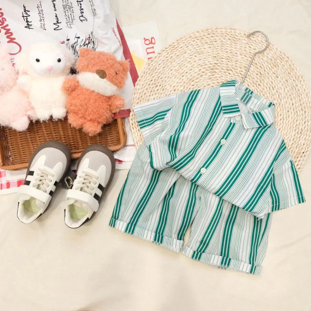 儿童夏季韩版时尚条纹衬衫两件套XH003