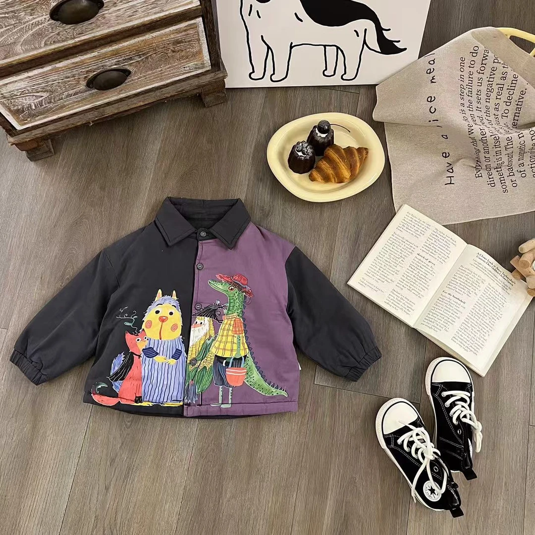 儿童秋冬韩版卡通印小动物加棉衬衫外套H1707