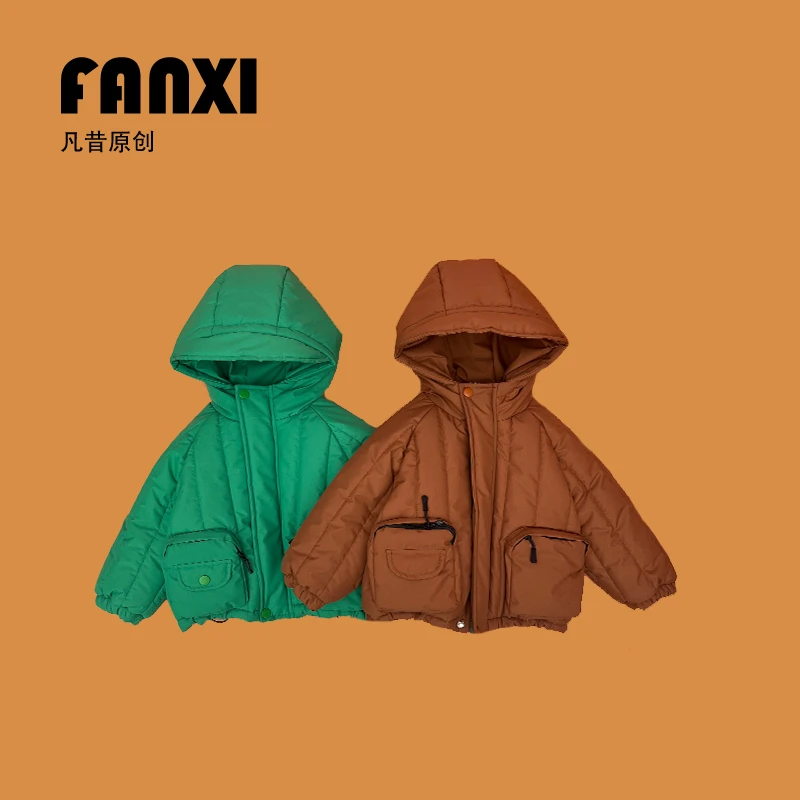 儿童冬季连帽口袋韩版棉服HD031