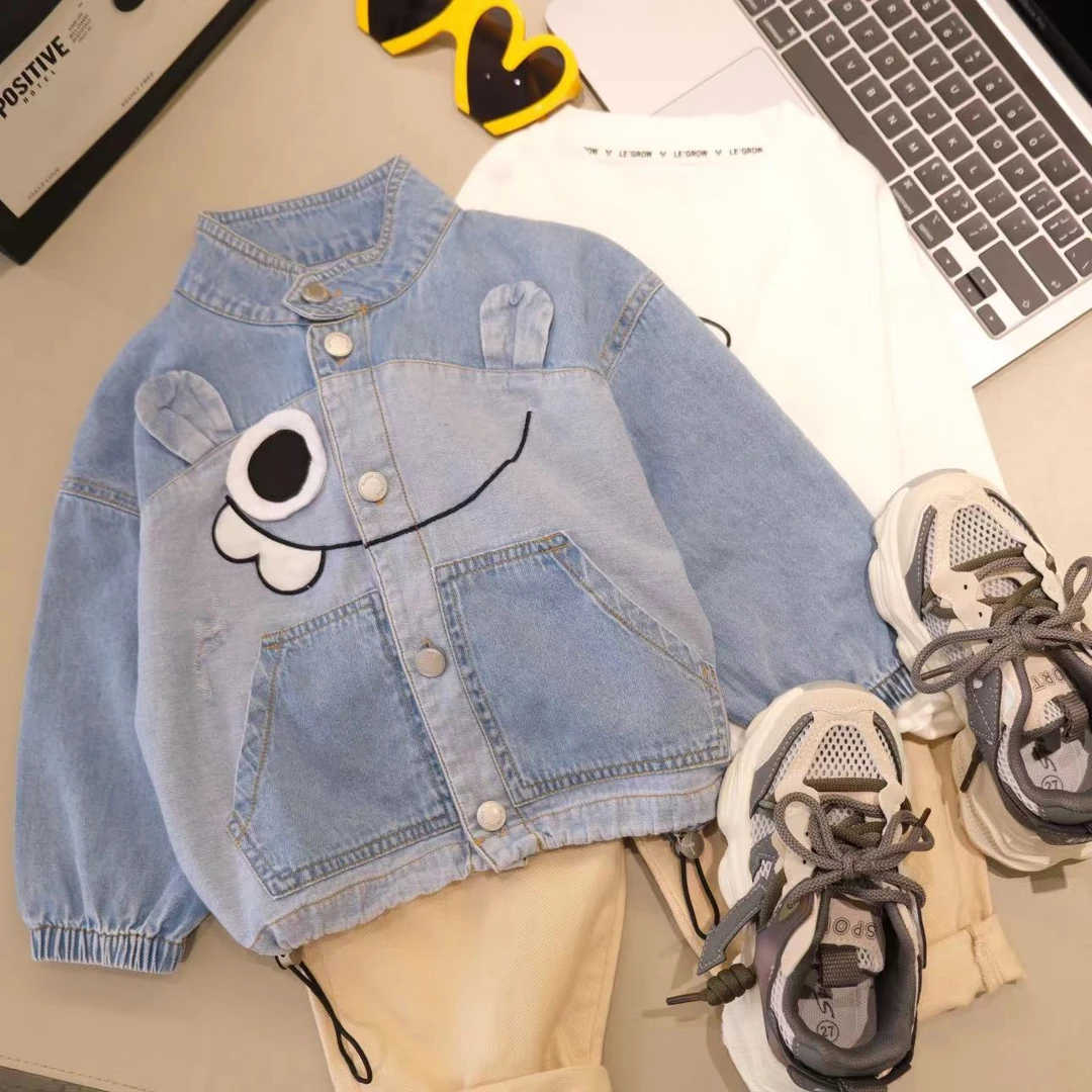 儿童春季可爱搞怪大眼睛外星人牛仔外套CQ667
