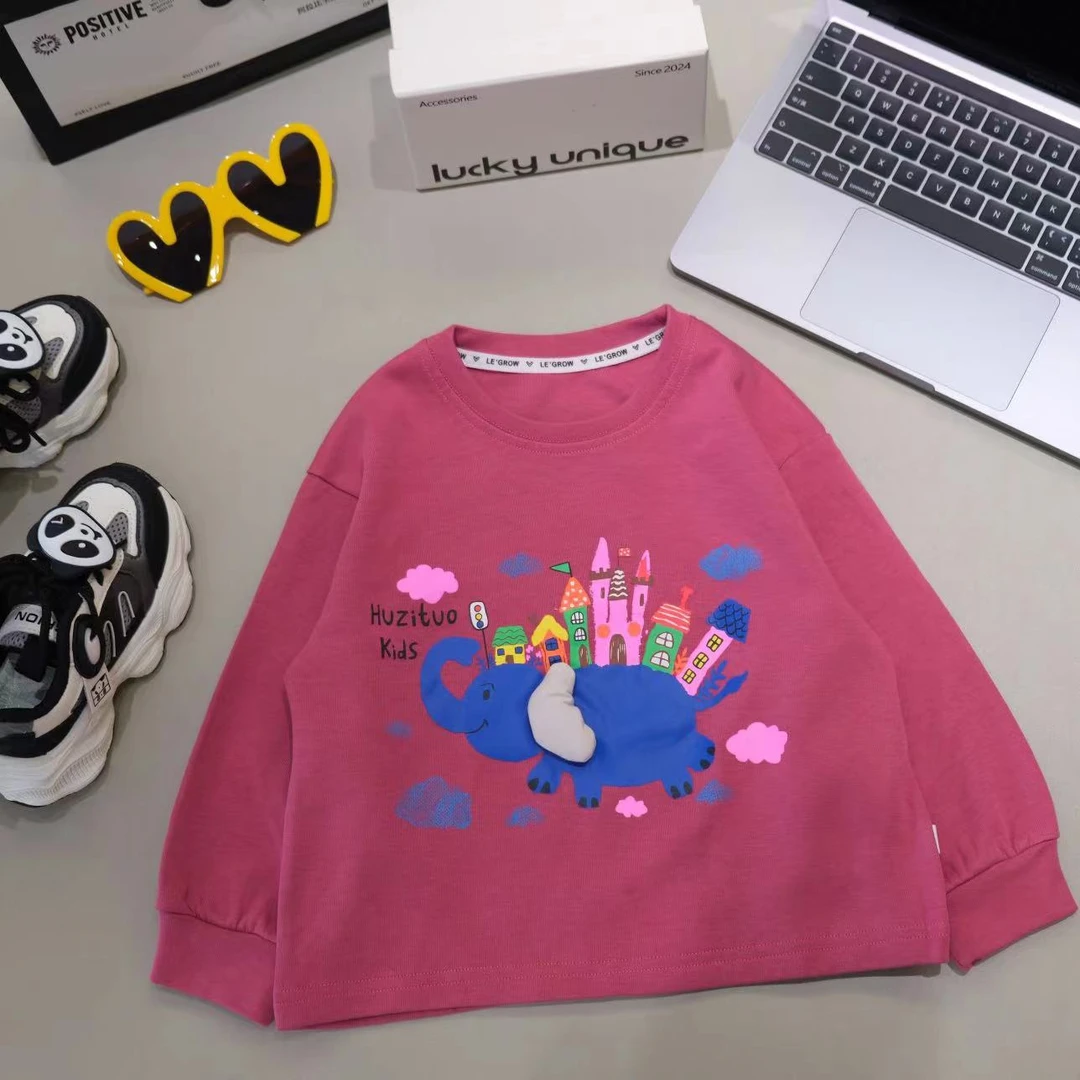 儿童春秋卡通印小象针织套头衫H1307